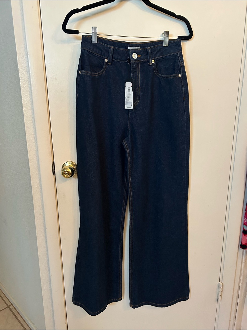 Gianni Bini Dark Indigo Wide Leg Jeans with Contrast Stitching